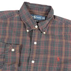 Ralph Lauren Mens Plaid Button Down Shirt Classic Fit Red Navy Cotton Medium